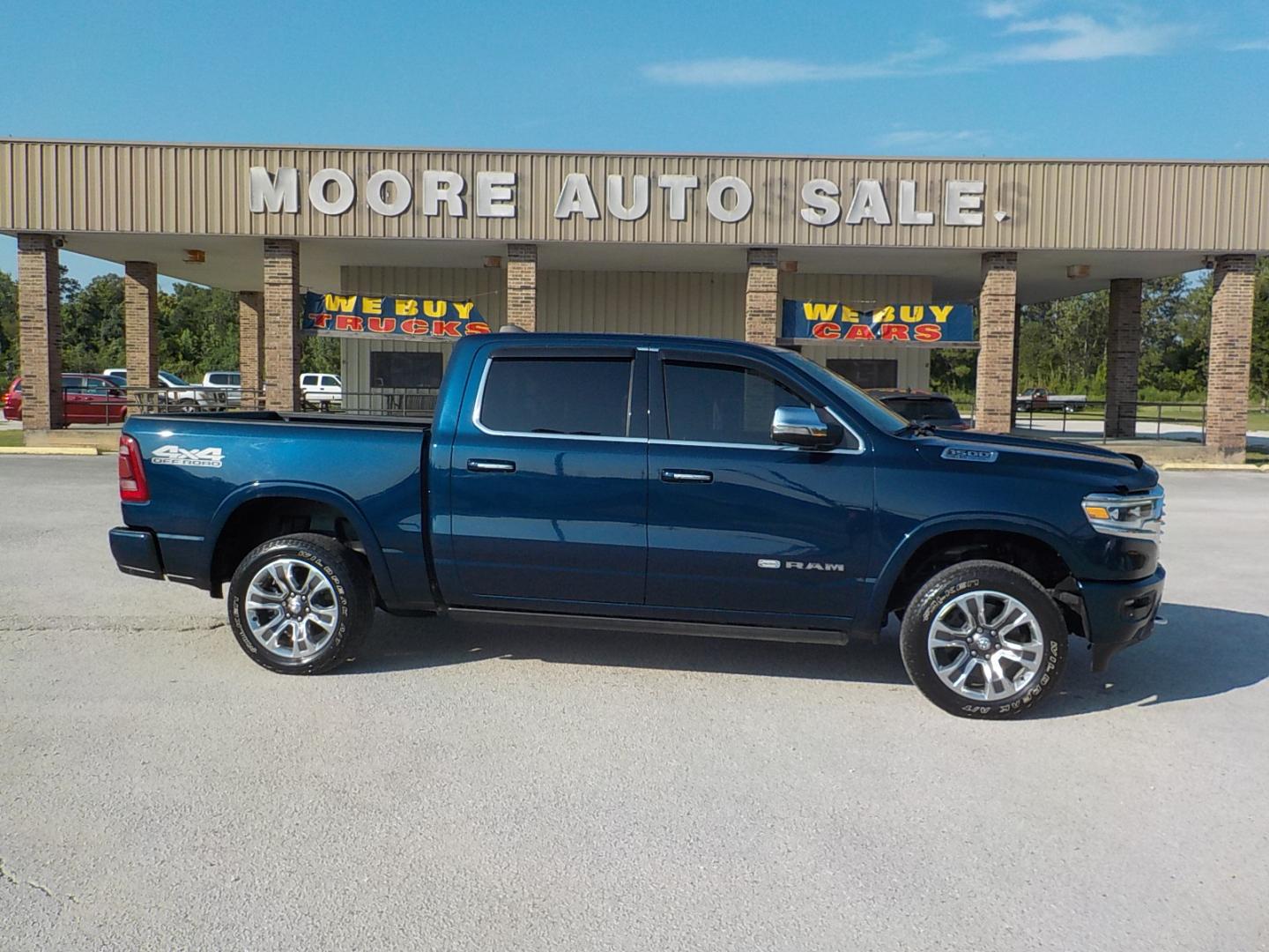 2021 Blue /Tan RAM 1500 Longhorn Crew Cab SWB 4WD (1C6SRFKT5MN) with an 5.7L V8 OHV 16V engine, 8A transmission, located at 1617 W Church Street, Livingston, TX, 77351, (936) 327-3600, 30.710995, -94.951157 - ONE OWNER!! LOW MILES!! IMMACULATE!! - Photo#0